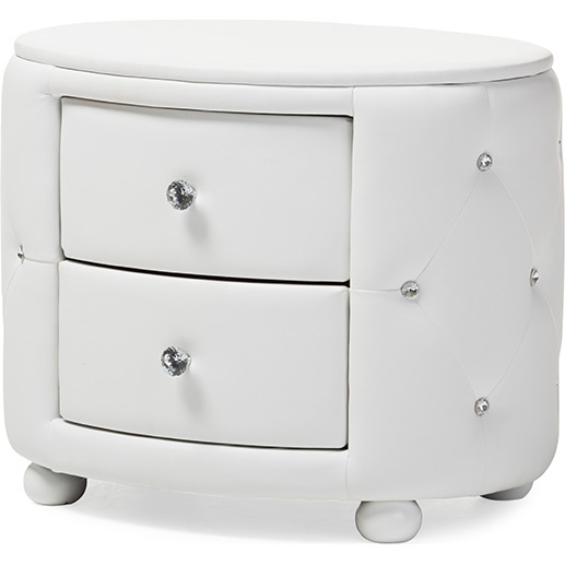 Baxton BBT3119 White NS Davina Oval 2 Drawer Nightstand in